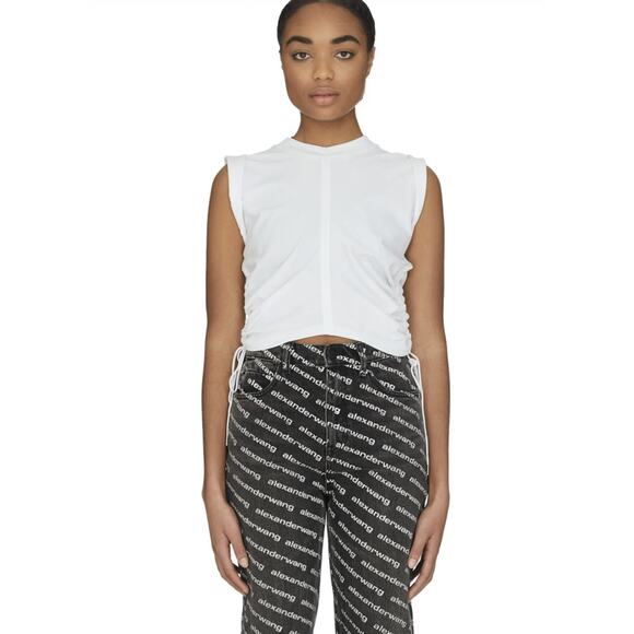 T by Alexander Wang Wash & Go Side Tie Crop Top Tee Gray Women's Size Medium - Picture 8 of 10